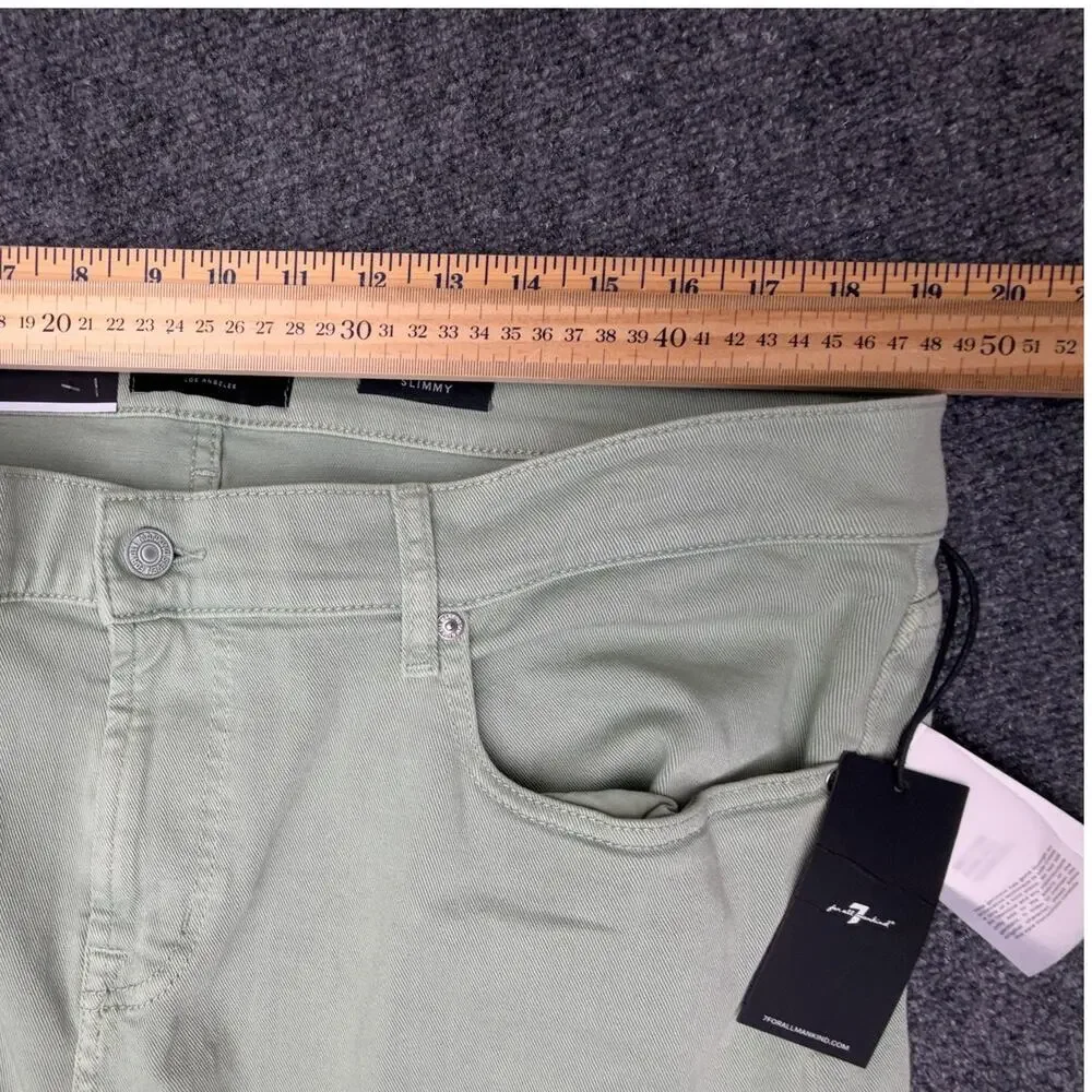 7 For All Mankind Slimmy Jeans Mens 40 Green Slim Straight Italian Fabric NEW